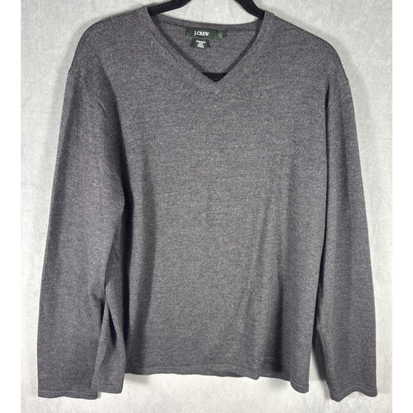 J Crew Sweater Mens Large Gray Merino Wool V Neck Pullover Jumper Classic‎ - Picture 1 of 5